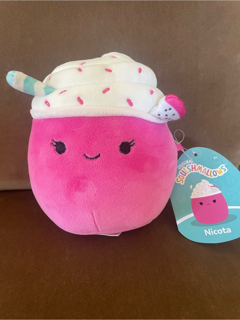Squishmallows Nicota Pink Plush with White Cream Top